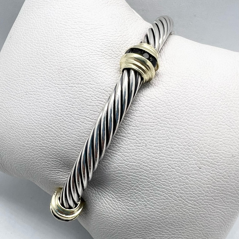 David Yurman 5mm Onyx 14k Gold Double Station Bracelet - Picture 3 of 14